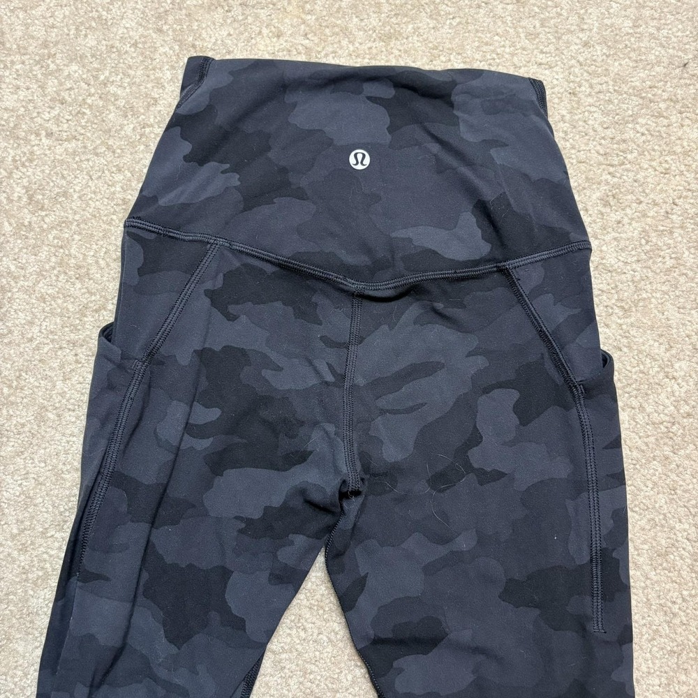 Lululemon Leggings Womens 2 Black Camo High Rise Pocket Ankle Yoga Running Pants